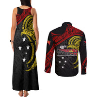 Papua New Guinea Couples Matching Tank Maxi Dress and Long Sleeve Button Shirts 48th Independence Anniversary Bird-of-Paradise Tribal Art LT7 - Wonder Print Shop