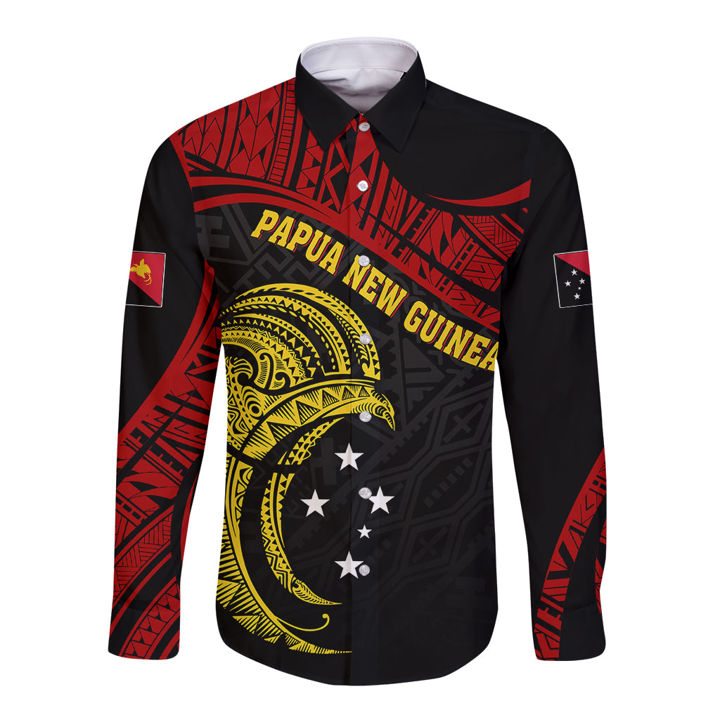 Papua New Guinea Long Sleeve Button Shirt 48th Independence Anniversary Bird-of-Paradise Tribal Art - Wonder Print Shop