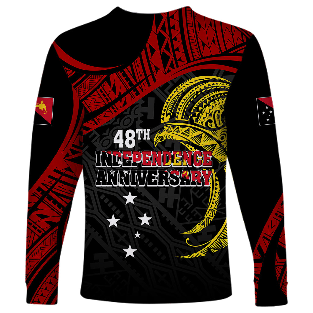 Papua New Guinea Long Sleeve Shirt 48th Independence Anniversary Bird-of-Paradise Tribal Art - Wonder Print Shop