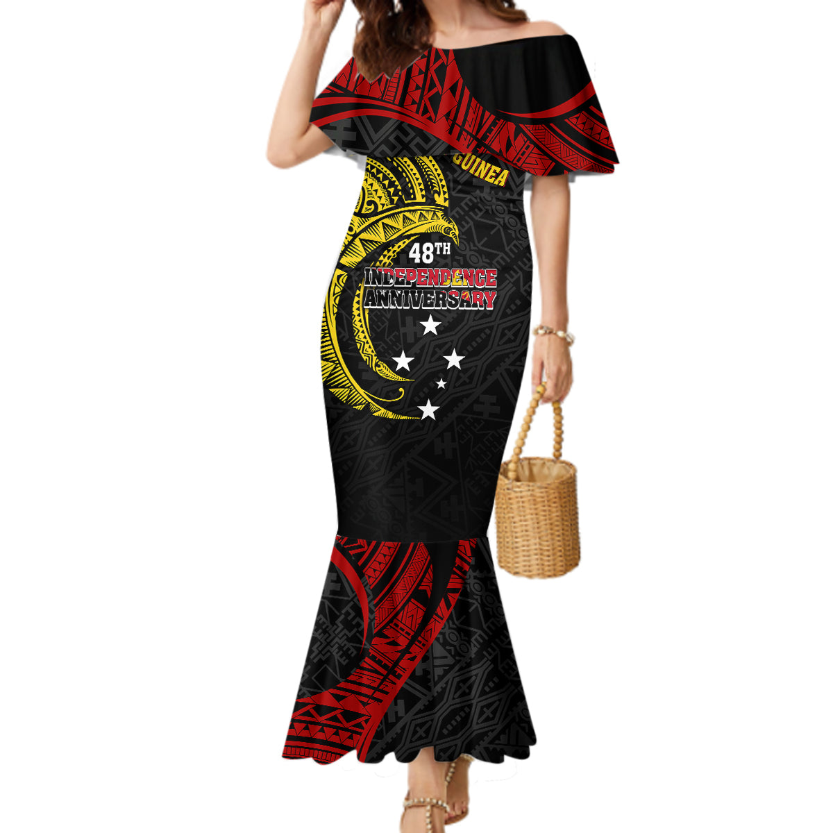 Papua New Guinea Mermaid Dress 48th Independence Anniversary Bird-of-Paradise Tribal Art - Wonder Print Shop
