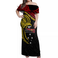 Papua New Guinea Off Shoulder Maxi Dress 48th Independence Anniversary Bird-of-Paradise Tribal Art - Wonder Print Shop