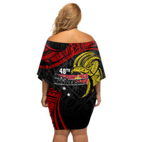 Papua New Guinea Off Shoulder Short Dress 48th Independence Anniversary Bird-of-Paradise Tribal Art - Wonder Print Shop