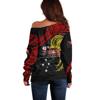 Papua New Guinea Off Shoulder Sweater 48th Independence Anniversary Bird-of-Paradise Tribal Art - Wonder Print Shop