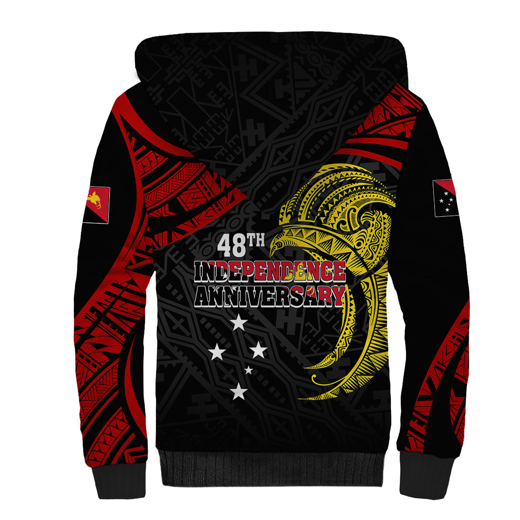 Papua New Guinea Sherpa Hoodie 48th Independence Anniversary Bird-of-Paradise Tribal Art - Wonder Print Shop