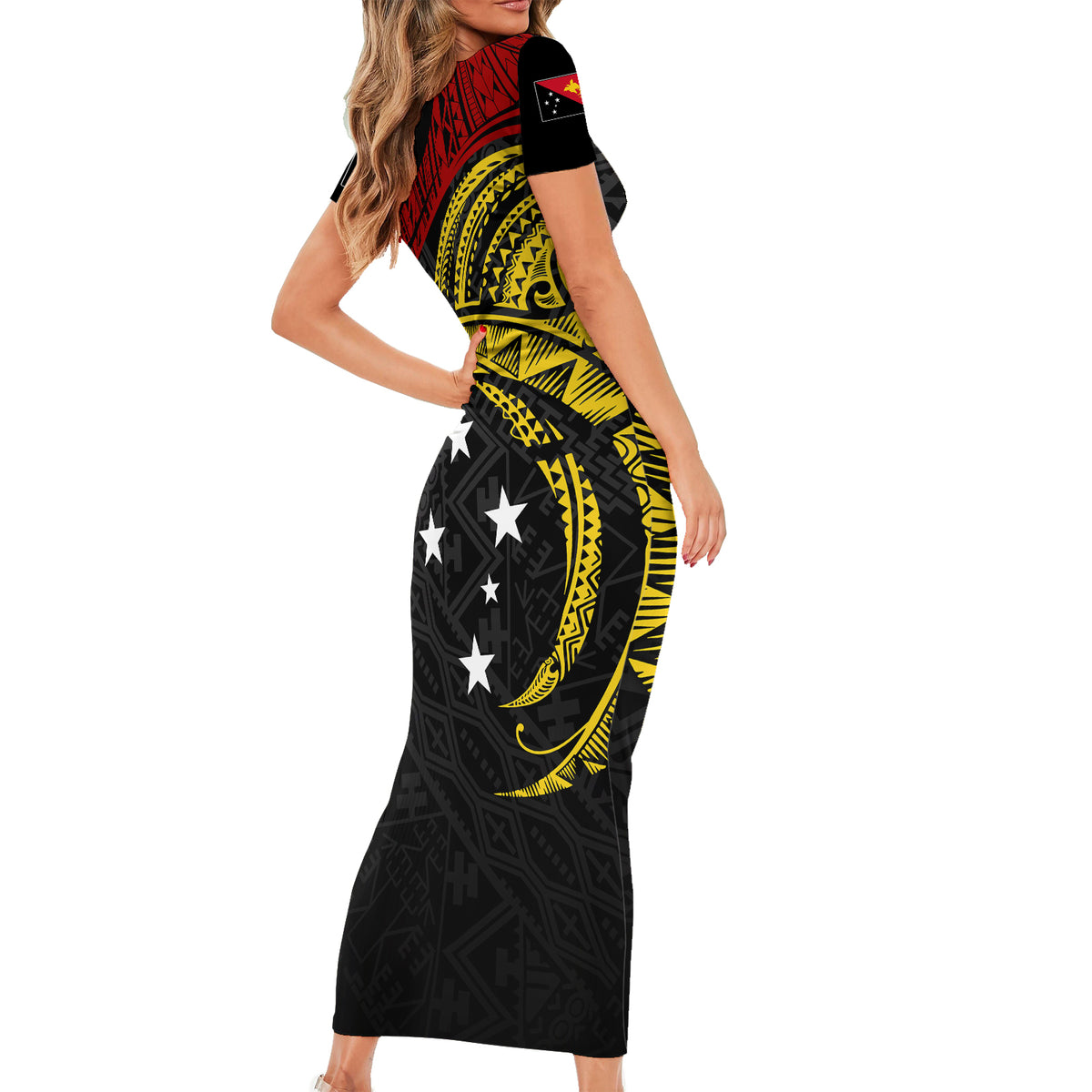Papua New Guinea Short Sleeve Bodycon Dress 48th Independence Anniversary Bird-of-Paradise Tribal Art - Wonder Print Shop