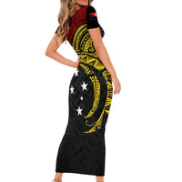 Papua New Guinea Short Sleeve Bodycon Dress 48th Independence Anniversary Bird-of-Paradise Tribal Art - Wonder Print Shop