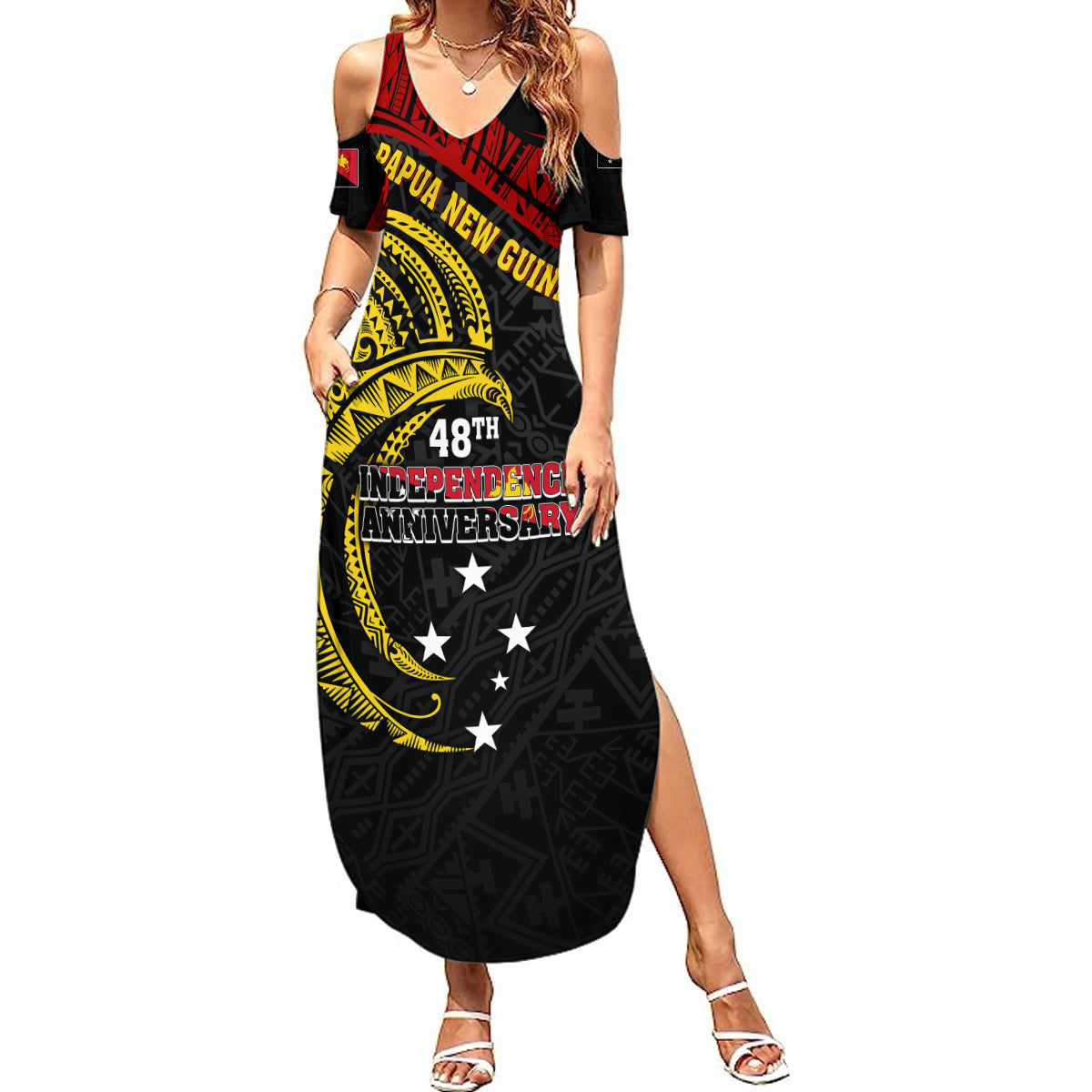 Papua New Guinea Summer Maxi Dress 48th Independence Anniversary Bird-of-Paradise Tribal Art - Wonder Print Shop