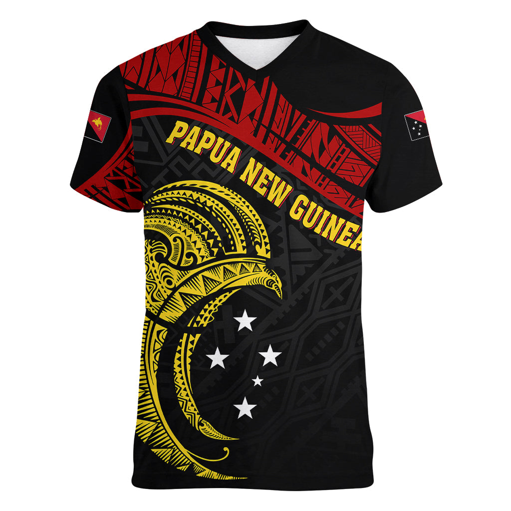 Papua New Guinea Women V Neck T Shirt 48th Independence Anniversary Bird-of-Paradise Tribal Art - Wonder Print Shop