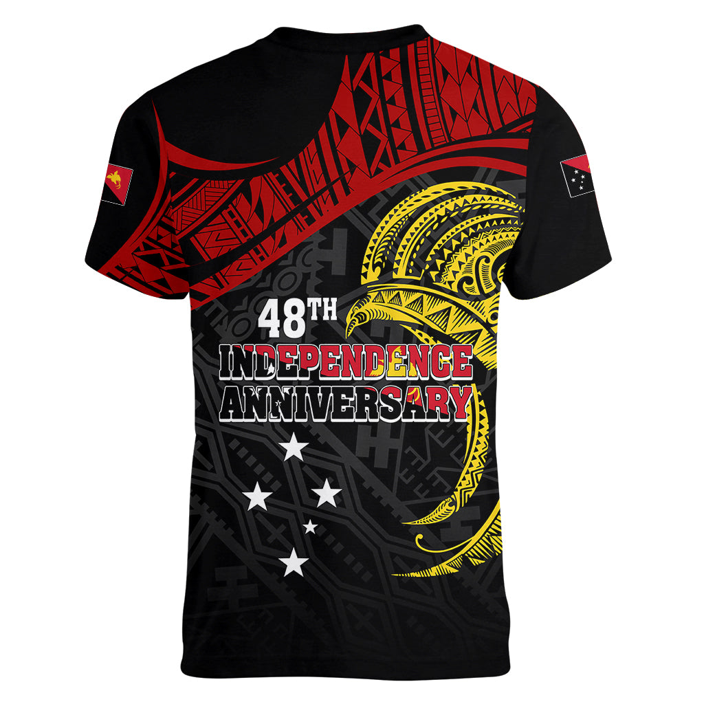 Papua New Guinea Women V Neck T Shirt 48th Independence Anniversary Bird-of-Paradise Tribal Art - Wonder Print Shop