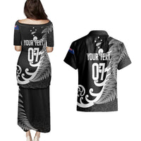 Personalised New Zealand Rugby Couples Matching Puletasi Dress and Hawaiian Shirt Aotearoa Silver Fern Koru Maori Style LT7 - Wonder Print Shop