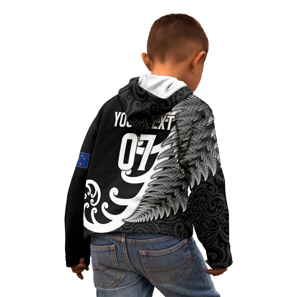 Personalised New Zealand Rugby Kid Hoodie Aotearoa Silver Fern Koru Maori Style - Wonder Print Shop