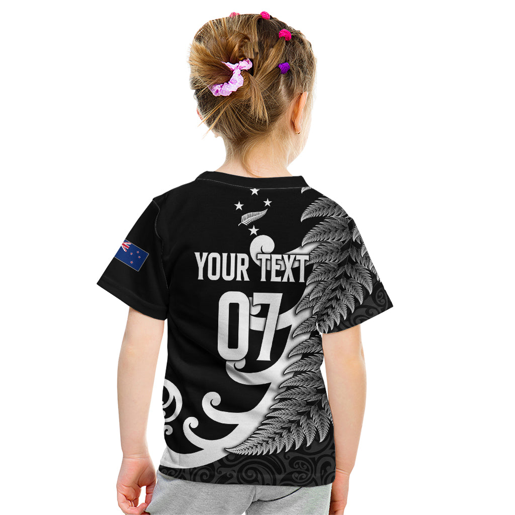 Personalised New Zealand Rugby Kid T Shirt Aotearoa Silver Fern Koru Maori Style - Wonder Print Shop