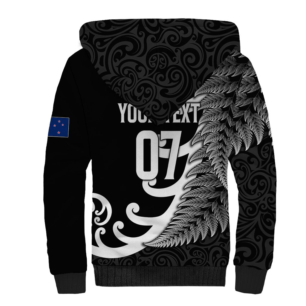 Personalised New Zealand Rugby Sherpa Hoodie Aotearoa Silver Fern Koru Maori Style - Wonder Print Shop