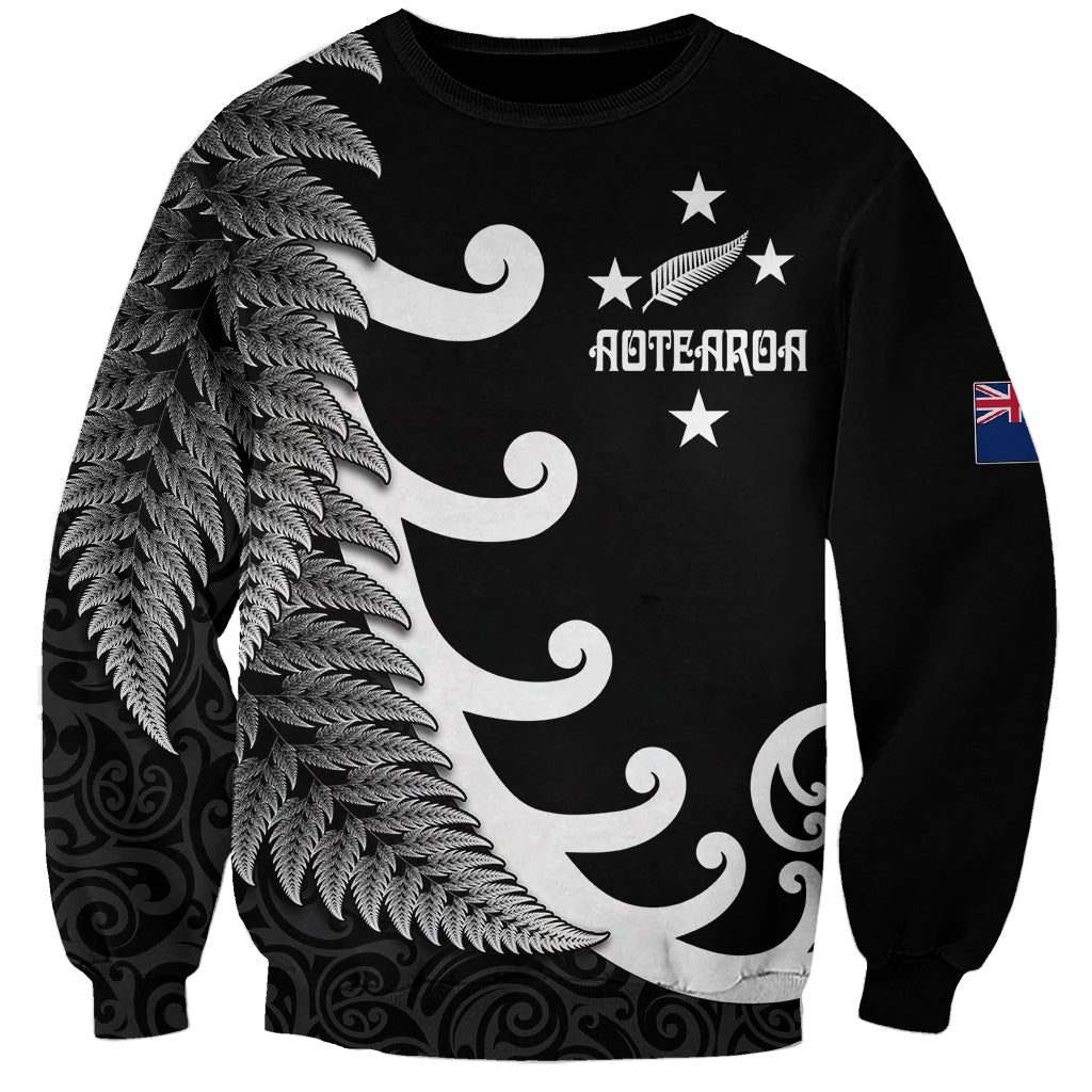 Personalised New Zealand Rugby Sweatshirt Aotearoa Silver Fern Koru Maori Style - Wonder Print Shop