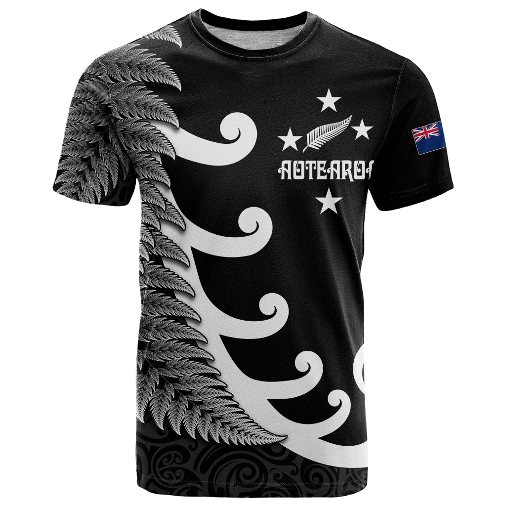 Personalised New Zealand Rugby T Shirt Aotearoa Silver Fern Koru Maori Style - Wonder Print Shop