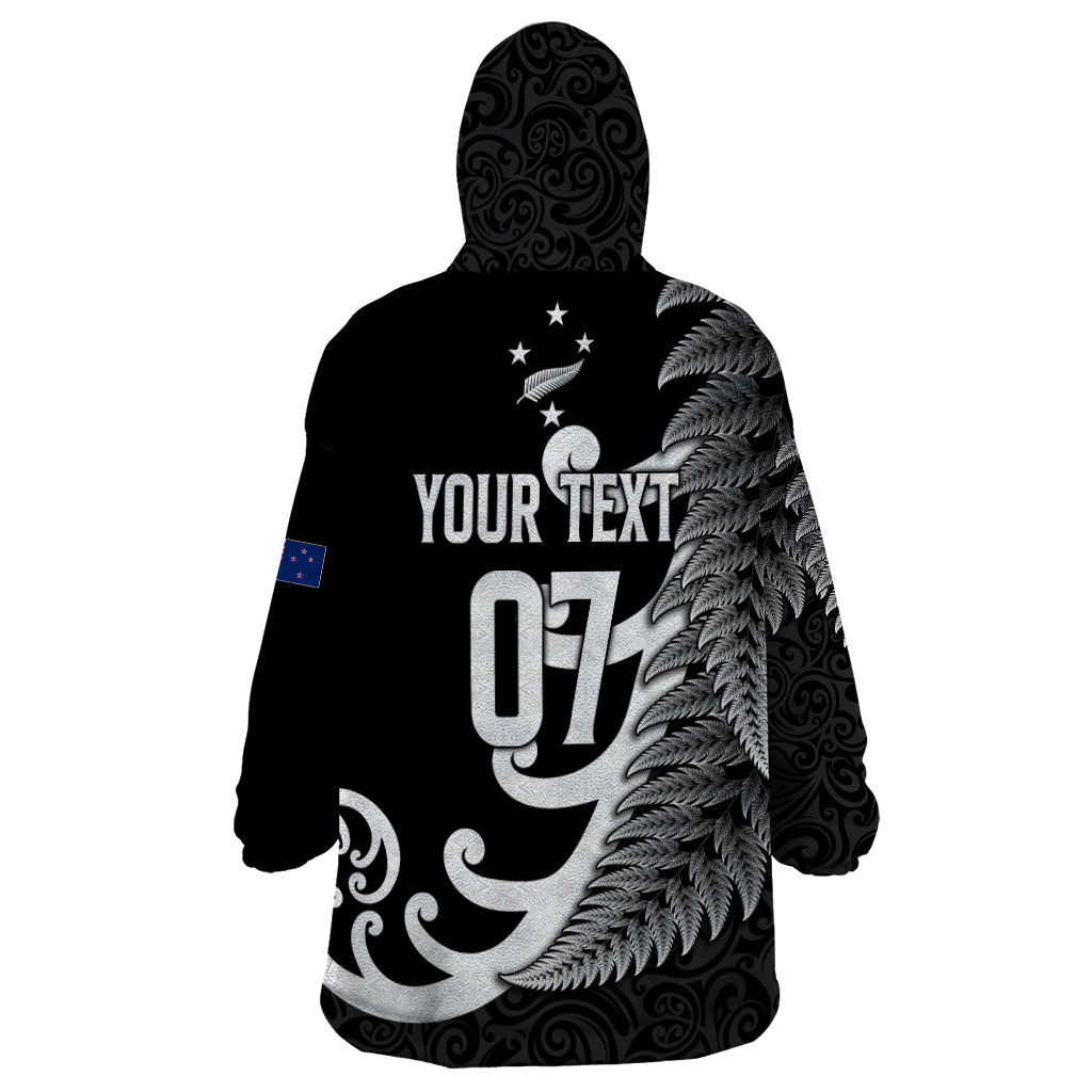 Personalised New Zealand Rugby Wearable Blanket Hoodie Aotearoa Silver Fern Koru Maori Style - Wonder Print Shop
