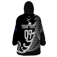 Personalised New Zealand Rugby Wearable Blanket Hoodie Aotearoa Silver Fern Koru Maori Style - Wonder Print Shop