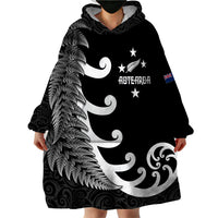 Personalised New Zealand Rugby Wearable Blanket Hoodie Aotearoa Silver Fern Koru Maori Style - Wonder Print Shop