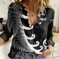 Personalised New Zealand Rugby Women Casual Shirt Aotearoa Silver Fern Koru Maori Style - Wonder Print Shop