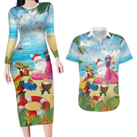 Have Yourself A Beachy Little Christmas Couples Matching Long Sleeve Bodycon Dress and Hawaiian Shirt with Santa Chilling - Wonder Print Shop
