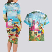 Have Yourself A Beachy Little Christmas Couples Matching Long Sleeve Bodycon Dress and Hawaiian Shirt with Santa Chilling - Wonder Print Shop