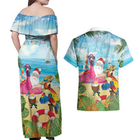 Have Yourself A Beachy Little Christmas Couples Matching Off Shoulder Maxi Dress and Hawaiian Shirt with Santa Chilling - Wonder Print Shop