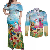 Have Yourself A Beachy Little Christmas Couples Matching Off Shoulder Maxi Dress and Long Sleeve Button Shirt with Santa Chilling - Wonder Print Shop