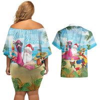 Have Yourself A Beachy Little Christmas Couples Matching Off Shoulder Short Dress and Hawaiian Shirt with Santa Chilling - Wonder Print Shop