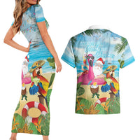 Have Yourself A Beachy Little Christmas Couples Matching Short Sleeve Bodycon Dress and Hawaiian Shirt with Santa Chilling - Wonder Print Shop