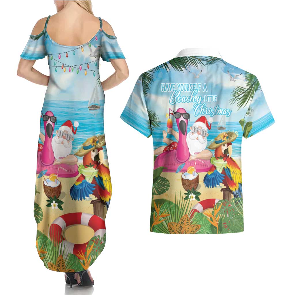 Have Yourself A Beachy Little Christmas Couples Matching Summer Maxi Dress and Hawaiian Shirt with Santa Chilling - Wonder Print Shop