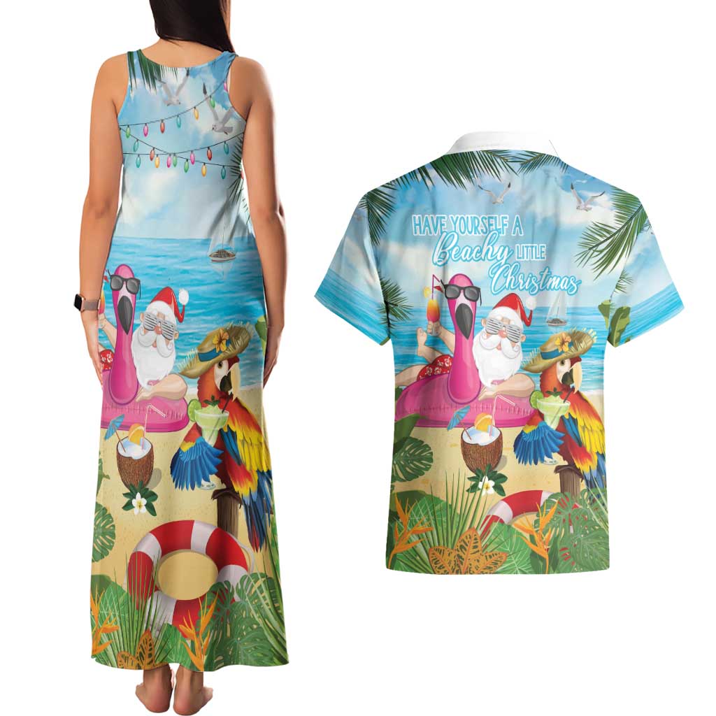 Have Yourself A Beachy Little Christmas Couples Matching Tank Maxi Dress and Hawaiian Shirt with Santa Chilling - Wonder Print Shop