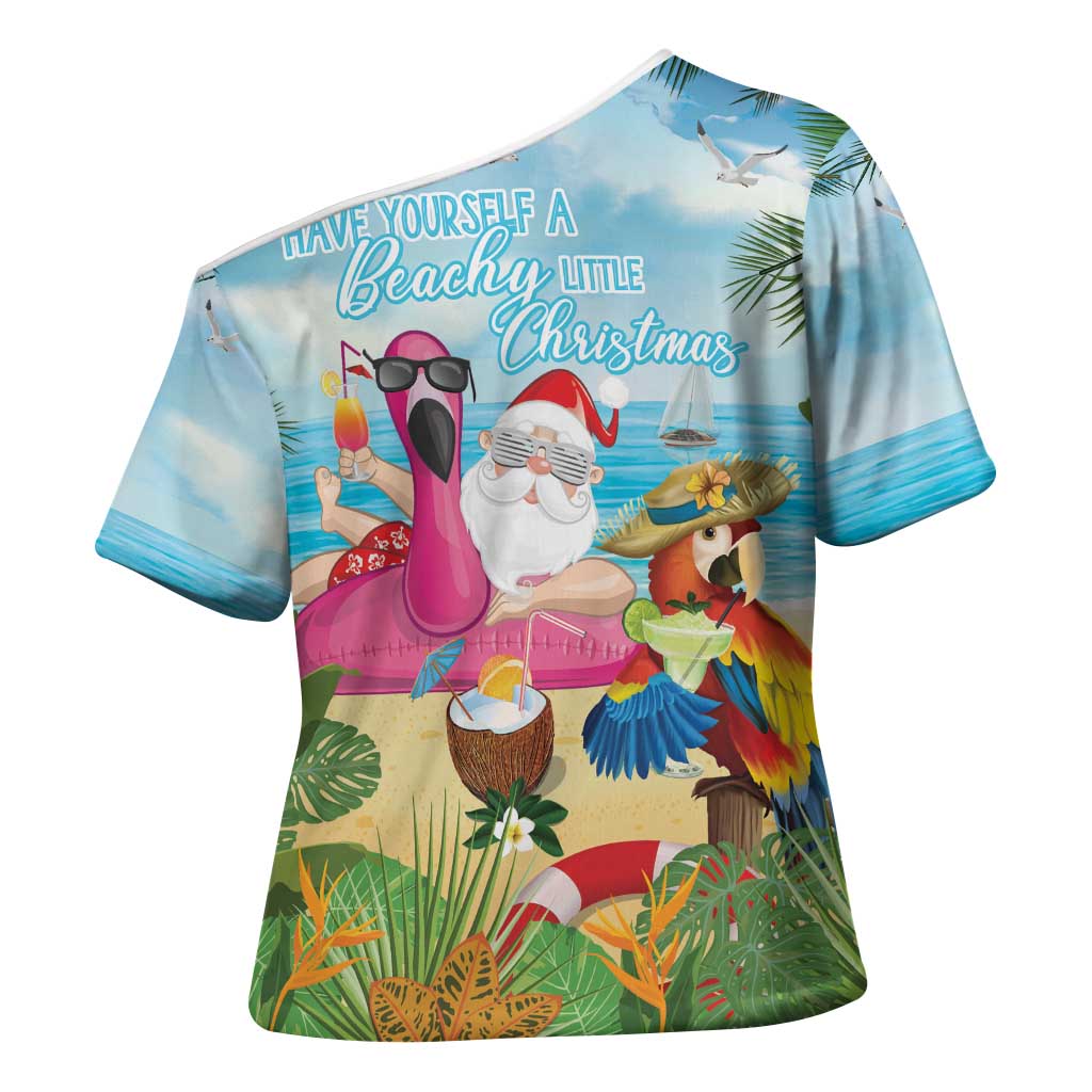 Have Yourself A Beachy Little Christmas Cross Shoulder Shirt with Santa Chilling - Wonder Print Shop
