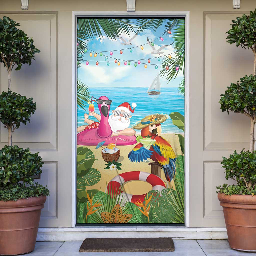Have Yourself A Beachy Little Christmas Door Cover with Santa Chilling - Wonder Print Shop