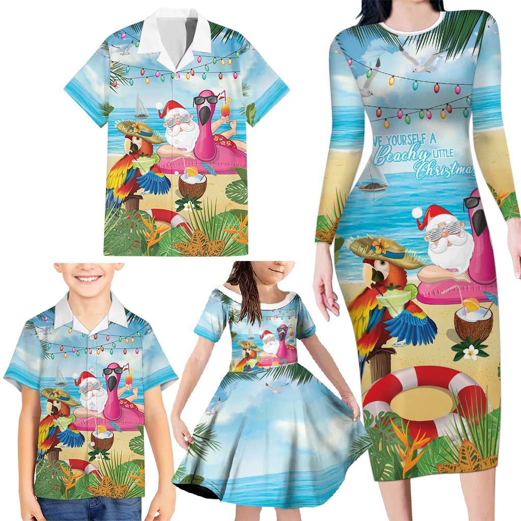 Have Yourself A Beachy Little Christmas Family Matching Long Sleeve Bodycon Dress and Hawaiian Shirt with Santa Chilling - Wonder Print Shop