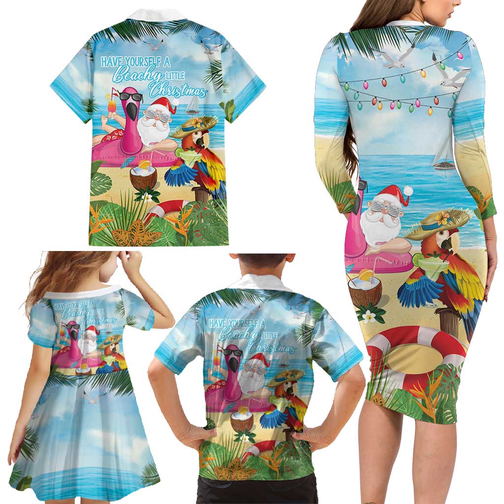 Have Yourself A Beachy Little Christmas Family Matching Long Sleeve Bodycon Dress and Hawaiian Shirt with Santa Chilling - Wonder Print Shop