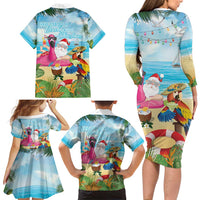 Have Yourself A Beachy Little Christmas Family Matching Long Sleeve Bodycon Dress and Hawaiian Shirt with Santa Chilling - Wonder Print Shop