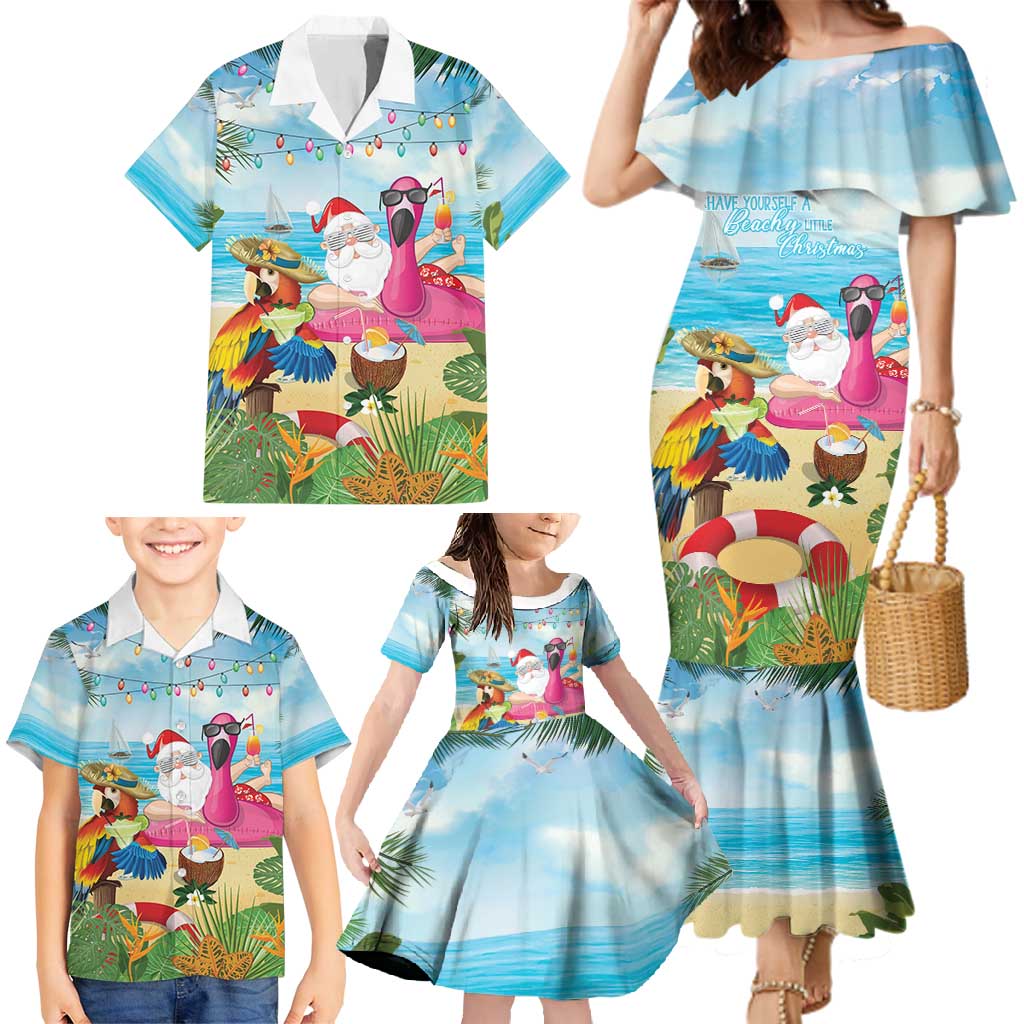 Have Yourself A Beachy Little Christmas Family Matching Mermaid Dress and Hawaiian Shirt with Santa Chilling - Wonder Print Shop