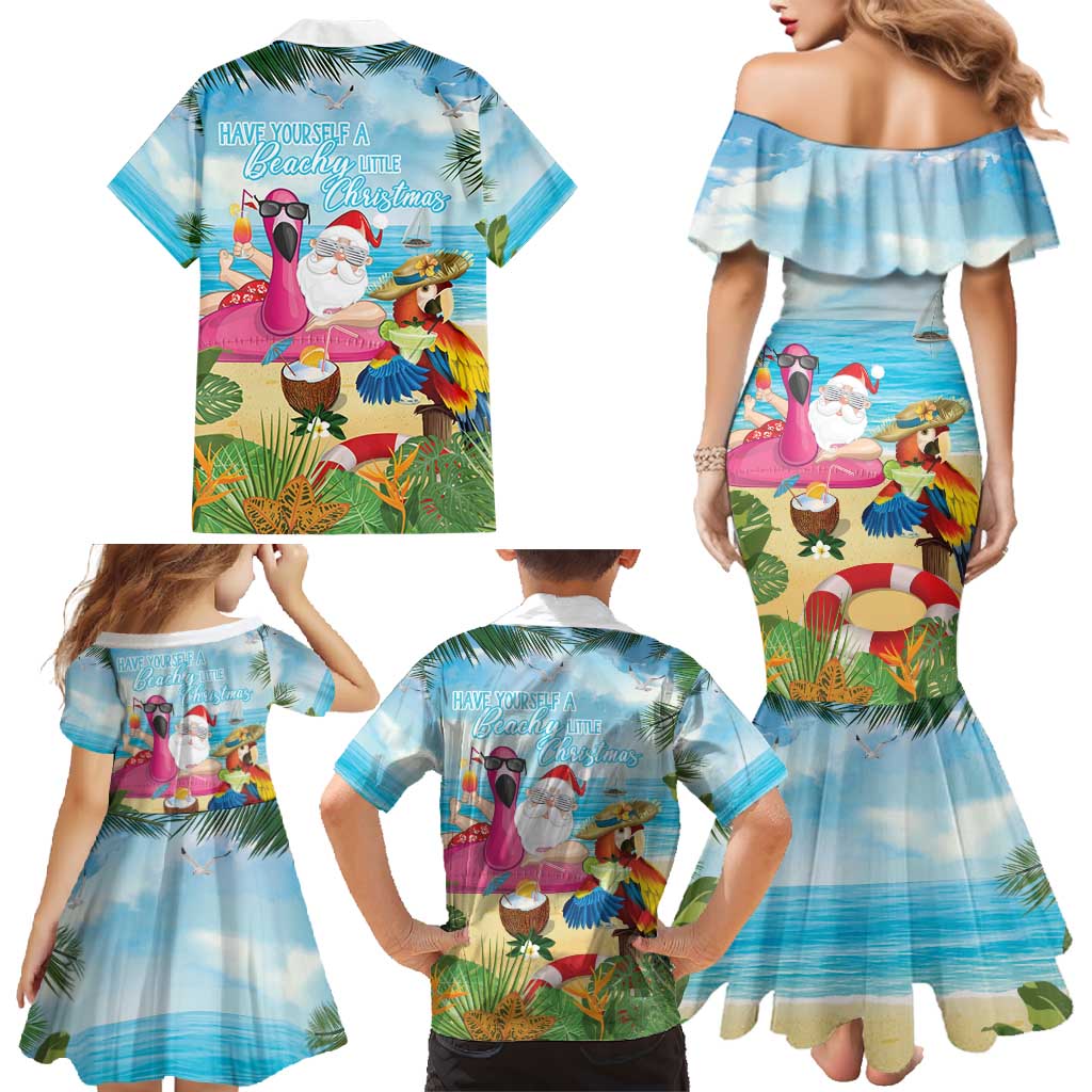 Have Yourself A Beachy Little Christmas Family Matching Mermaid Dress and Hawaiian Shirt with Santa Chilling - Wonder Print Shop