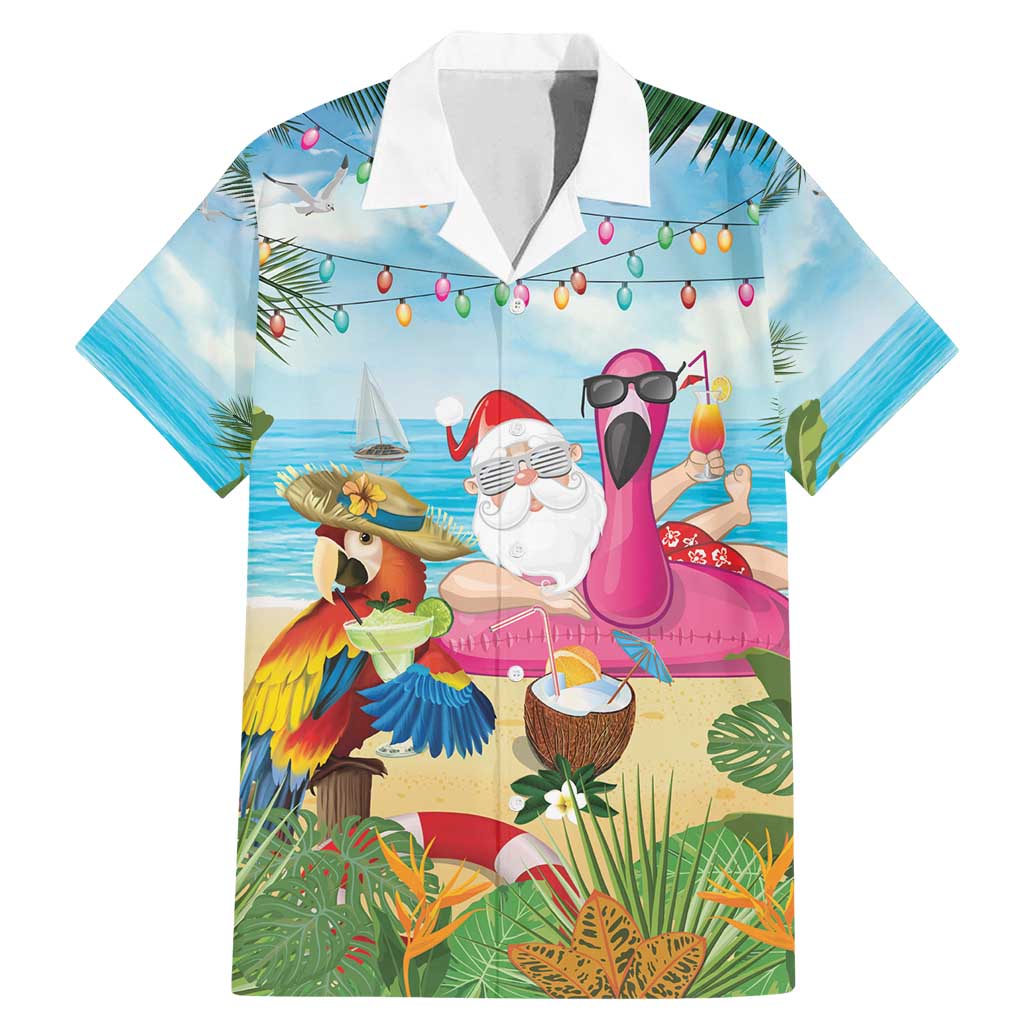 Have Yourself A Beachy Little Christmas Family Matching Mermaid Dress and Hawaiian Shirt with Santa Chilling - Wonder Print Shop