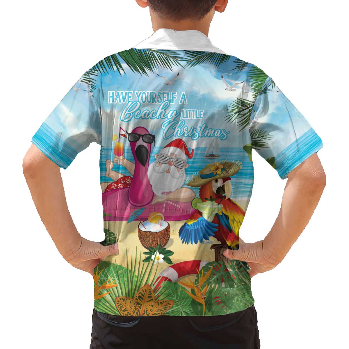 Have Yourself A Beachy Little Christmas Family Matching Off The Shoulder Long Sleeve Dress and Hawaiian Shirt with Santa Chilling - Wonder Print Shop