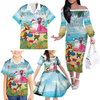 Have Yourself A Beachy Little Christmas Family Matching Off The Shoulder Long Sleeve Dress and Hawaiian Shirt with Santa Chilling - Wonder Print Shop
