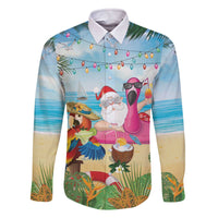Have Yourself A Beachy Little Christmas Family Matching Off The Shoulder Long Sleeve Dress and Hawaiian Shirt with Santa Chilling - Wonder Print Shop