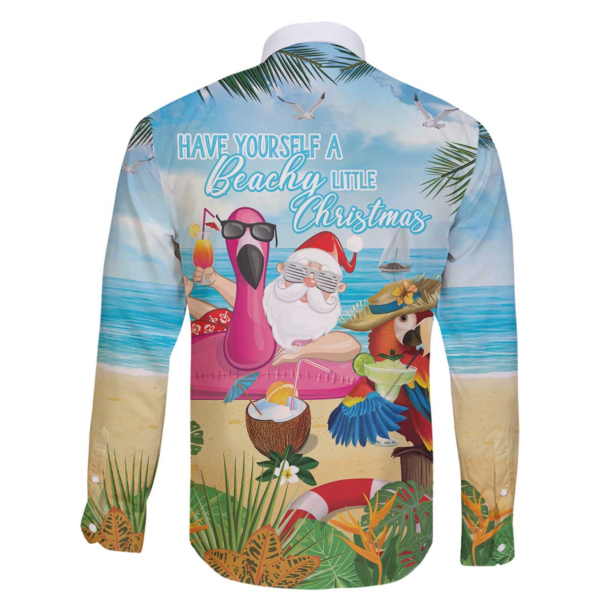 Have Yourself A Beachy Little Christmas Family Matching Off The Shoulder Long Sleeve Dress and Hawaiian Shirt with Santa Chilling - Wonder Print Shop