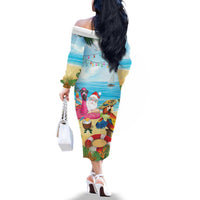 Have Yourself A Beachy Little Christmas Family Matching Off The Shoulder Long Sleeve Dress and Hawaiian Shirt with Santa Chilling - Wonder Print Shop
