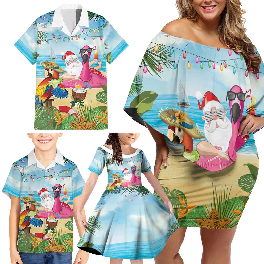 Have Yourself A Beachy Little Christmas Family Matching Off Shoulder Short Dress and Hawaiian Shirt with Santa Chilling - Wonder Print Shop