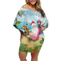 Have Yourself A Beachy Little Christmas Family Matching Off Shoulder Short Dress and Hawaiian Shirt with Santa Chilling - Wonder Print Shop