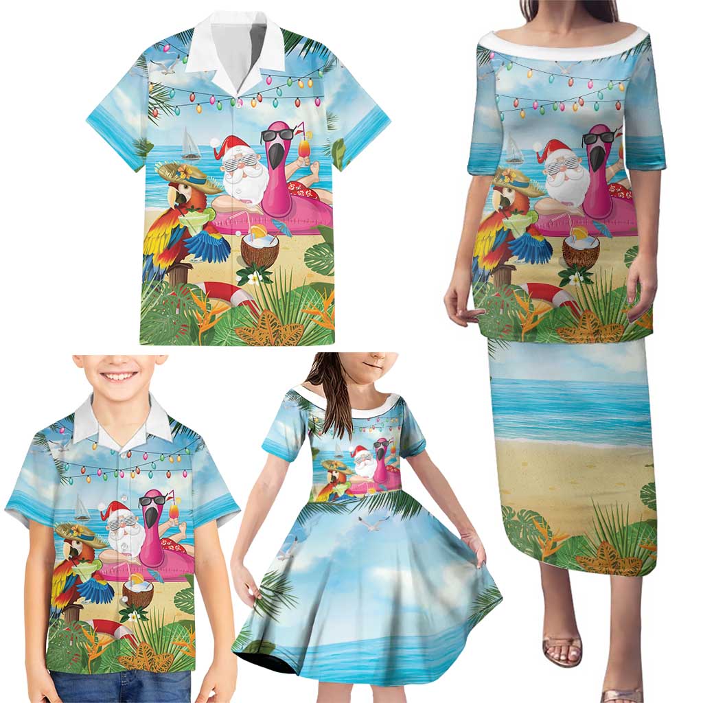 Have Yourself A Beachy Little Christmas Family Matching Puletasi and Hawaiian Shirt with Santa Chilling - Wonder Print Shop