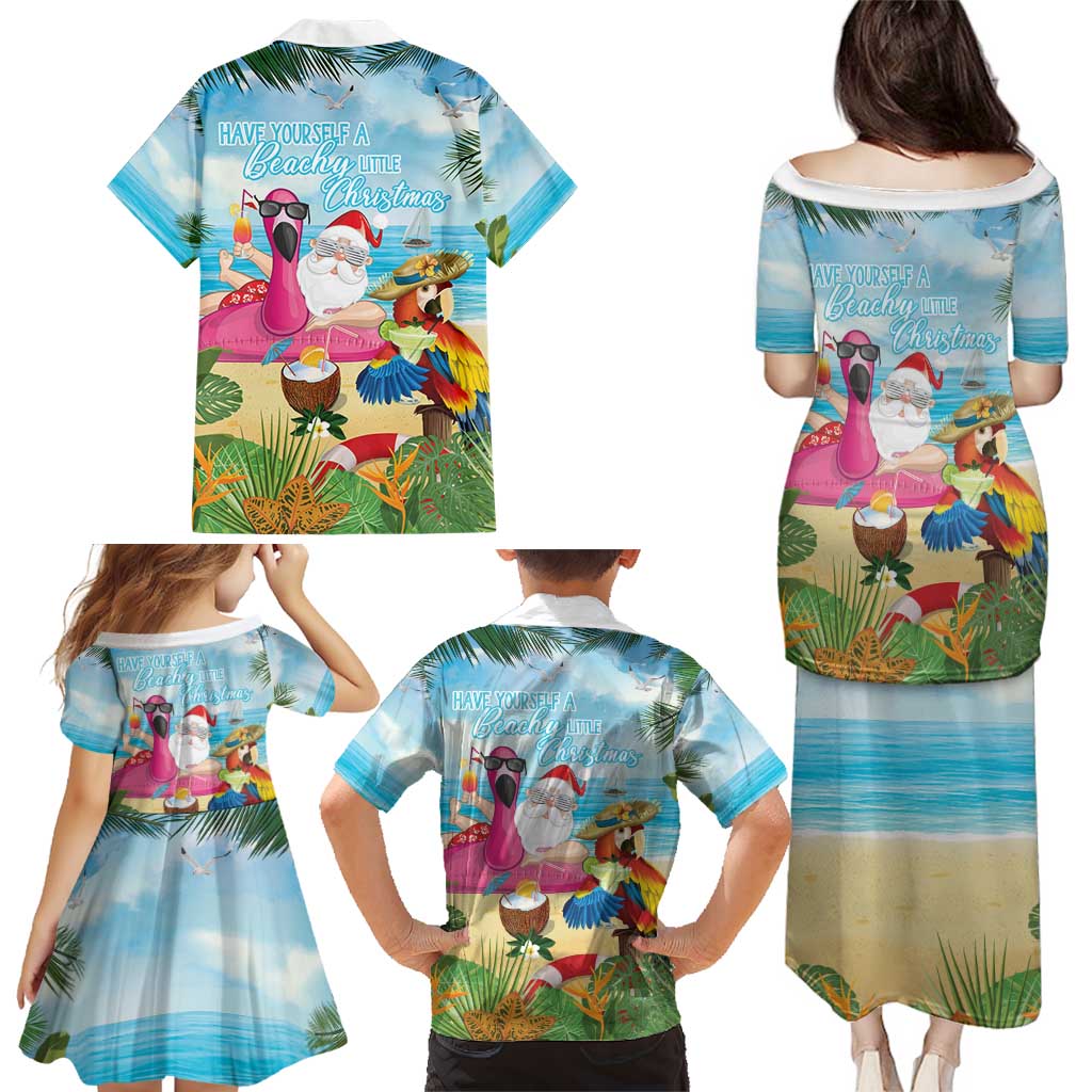 Have Yourself A Beachy Little Christmas Family Matching Puletasi and Hawaiian Shirt with Santa Chilling - Wonder Print Shop