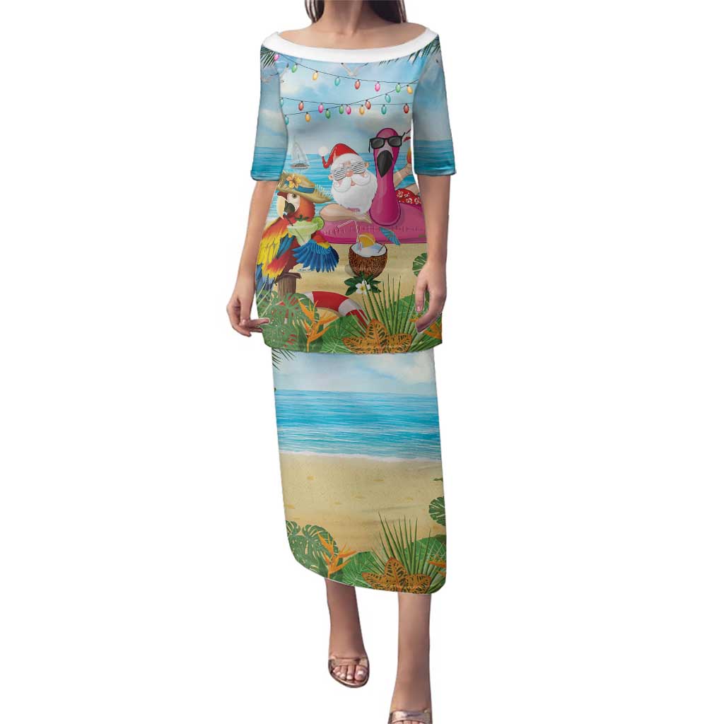 Have Yourself A Beachy Little Christmas Family Matching Puletasi and Hawaiian Shirt with Santa Chilling - Wonder Print Shop