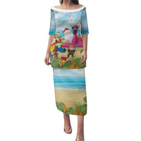 Have Yourself A Beachy Little Christmas Family Matching Puletasi and Hawaiian Shirt with Santa Chilling - Wonder Print Shop